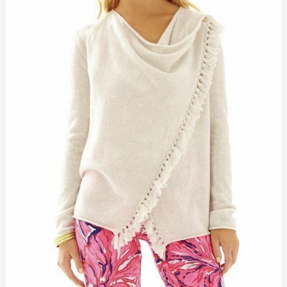 Lilly Pulitzer Sweaters - LILLY PULITZER Avenue Heathered 100% Cashmere Cardigan Wrap with Tassels Size L